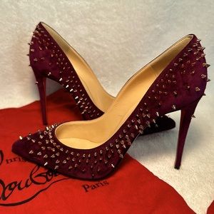 Christian Louboutin Escarpic Velour Heels- Maroon and Copper Accents- 38.5